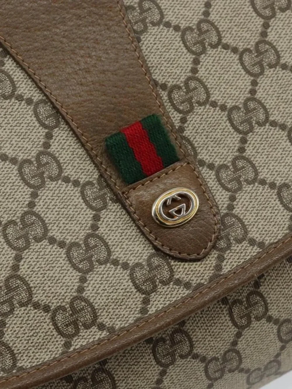 GUCCI GG Supreme Web Sherry Line Clutch Bag PVC Beige Red 89 01 031 Auth 145911